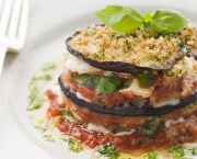 Aubergine Parmigiana Tower with Herb Oil