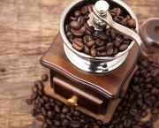 Close Up Fresh Coffee Bean In Coffee Bean Grinder